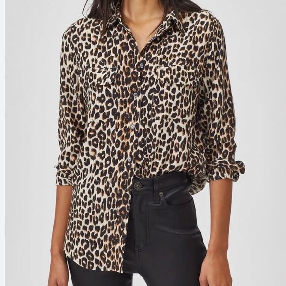EUC Equipment Femme Leopard Print Slim Signature Silk Shirt Size XS - Picture 1 of 8
